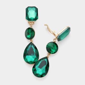 Elegant Green Drop Clip-On Earrings